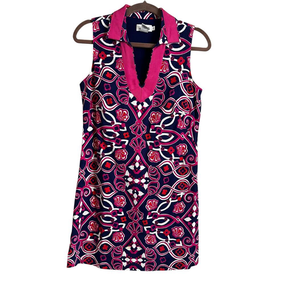 VINEYARD VINES Commodore Pink Blue White Preppy Palm Print Lined Dress Size 2